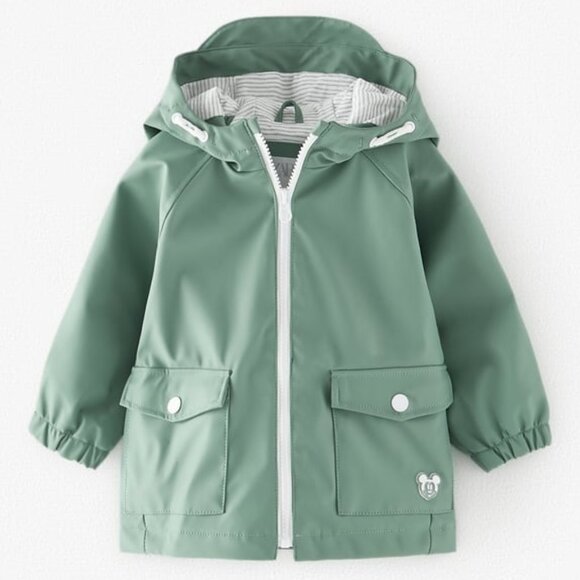 Zara Infant Water Resistant Rubberized Jacket 12 -18M Green Disney Mickey Mouse - Picture 3 of 11